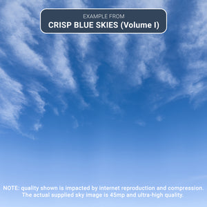 Blue sky with white clouds and text overlay 'Example from Crisp Blue Skies (Volume I)'.