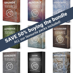 Collection of texture packs by Anthony Turnham with promotional text overlay.